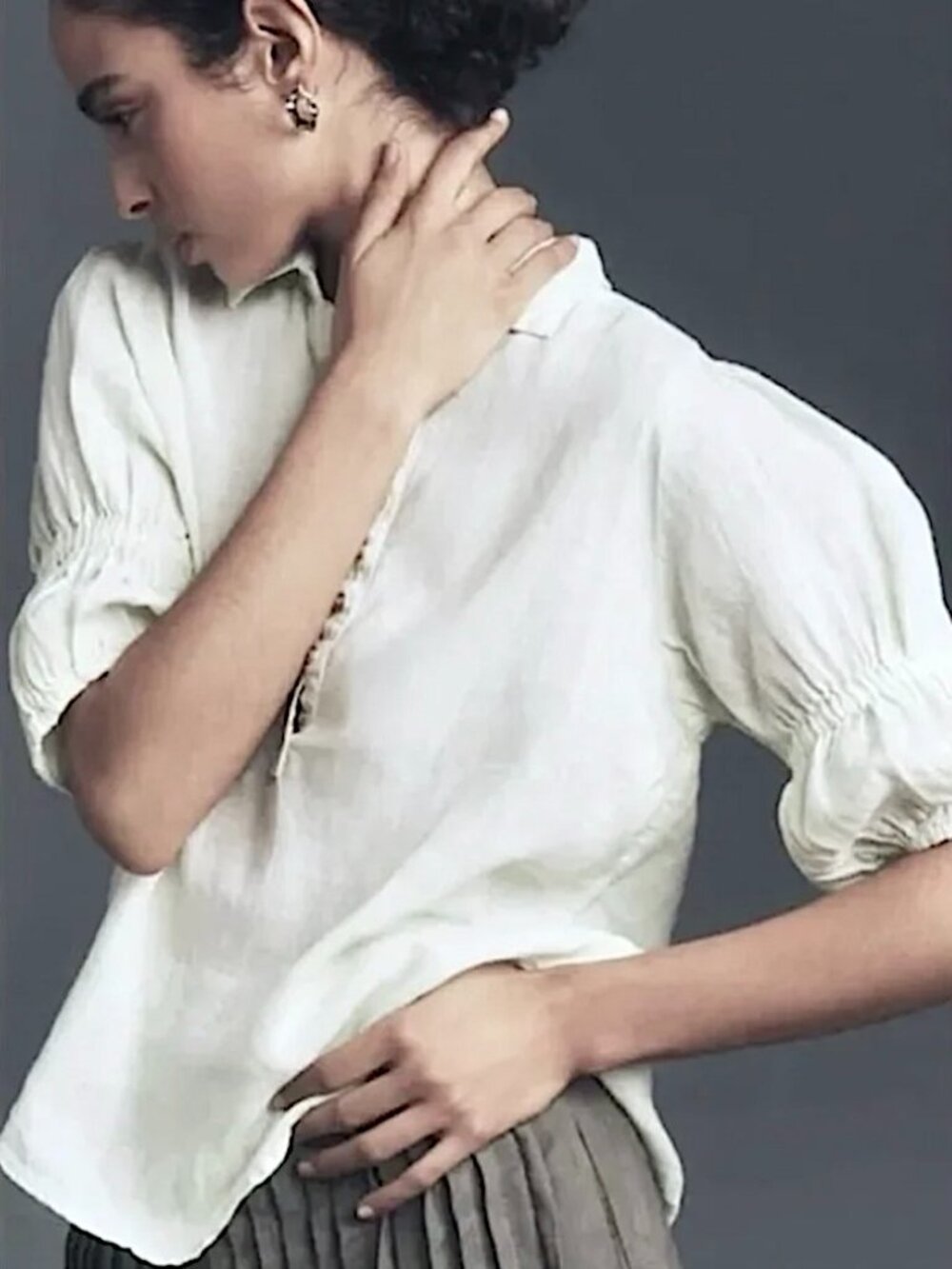 ANTHROPOLOGIE Pilcro Tallulah Double Puff Sleeve Linen Blouse XS White - Picture 2 of 14